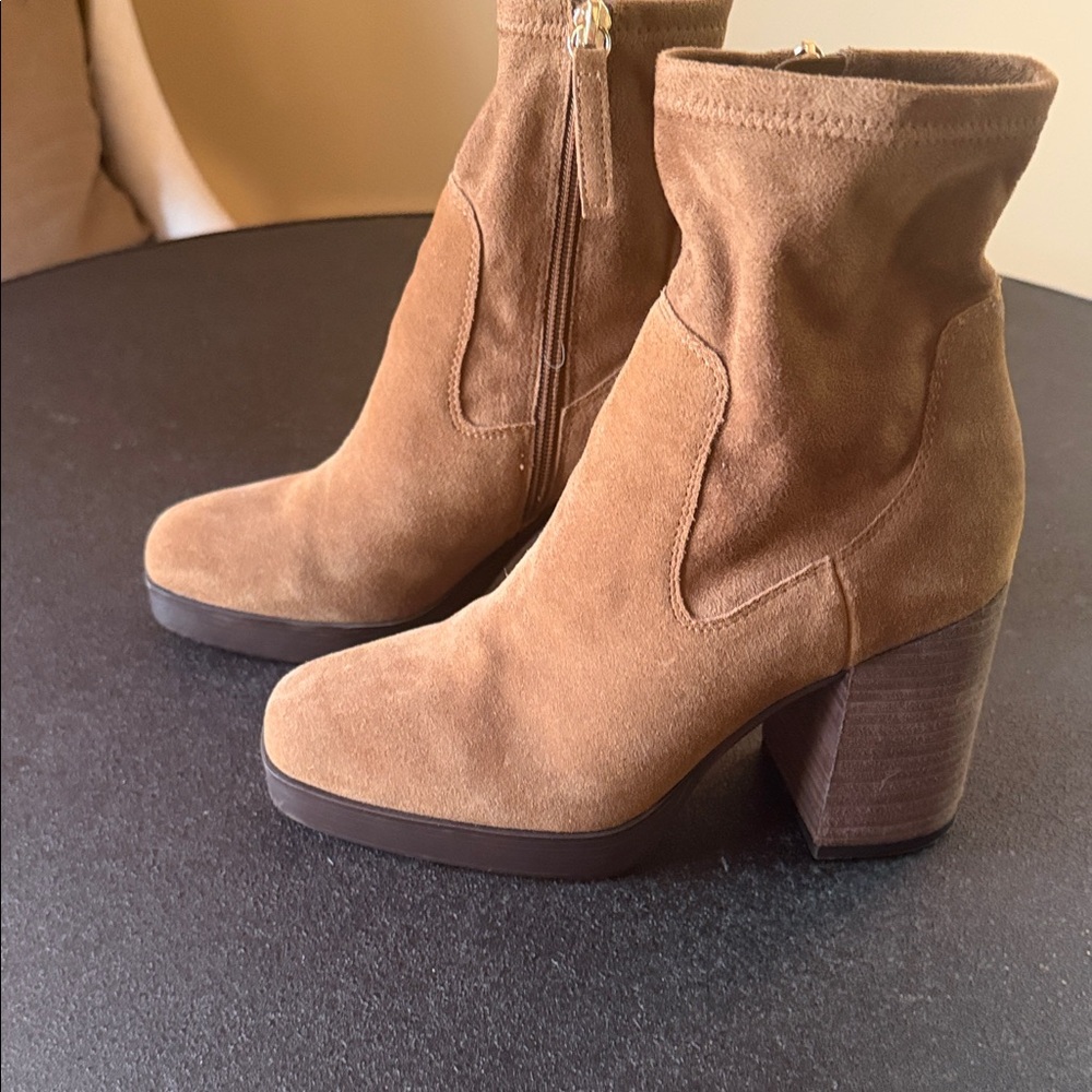 Aldo Tan Suede Block Heel Ankle Boots